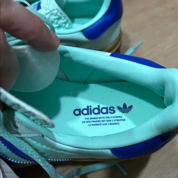 NWT - ADIDAS Gazelle Bold in Clear Mint Lucid Blue Gold Metallic - Picture 7 of 9